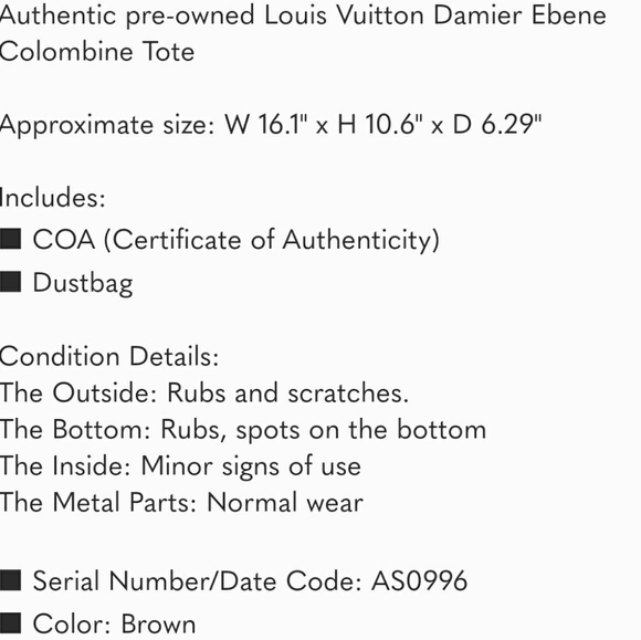 Louis Vuitton Damier Ebene Colombine Tote - Limited Edition - Picture 8 of 8